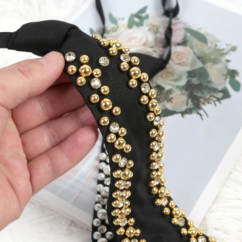 Luxurious Women Popular Shining Pearl Black Tie Trend Girls Qme