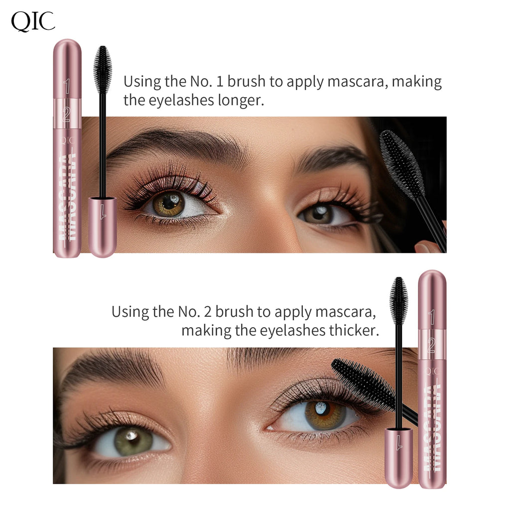 Dual-effect Waterproof Sweatproof 4D Mascara, Thick Lengthening Anti-smudge Dense Long-lasting Curling Eye Makeup Qme