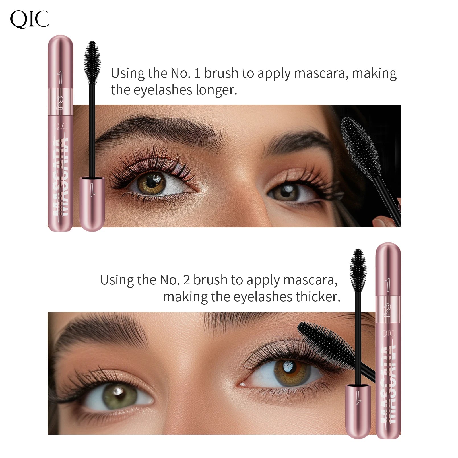 Dual-effect Waterproof Sweatproof 4D Mascara, Thick Lengthening Anti-smudge Dense Long-lasting Curling Eye Makeup Qme