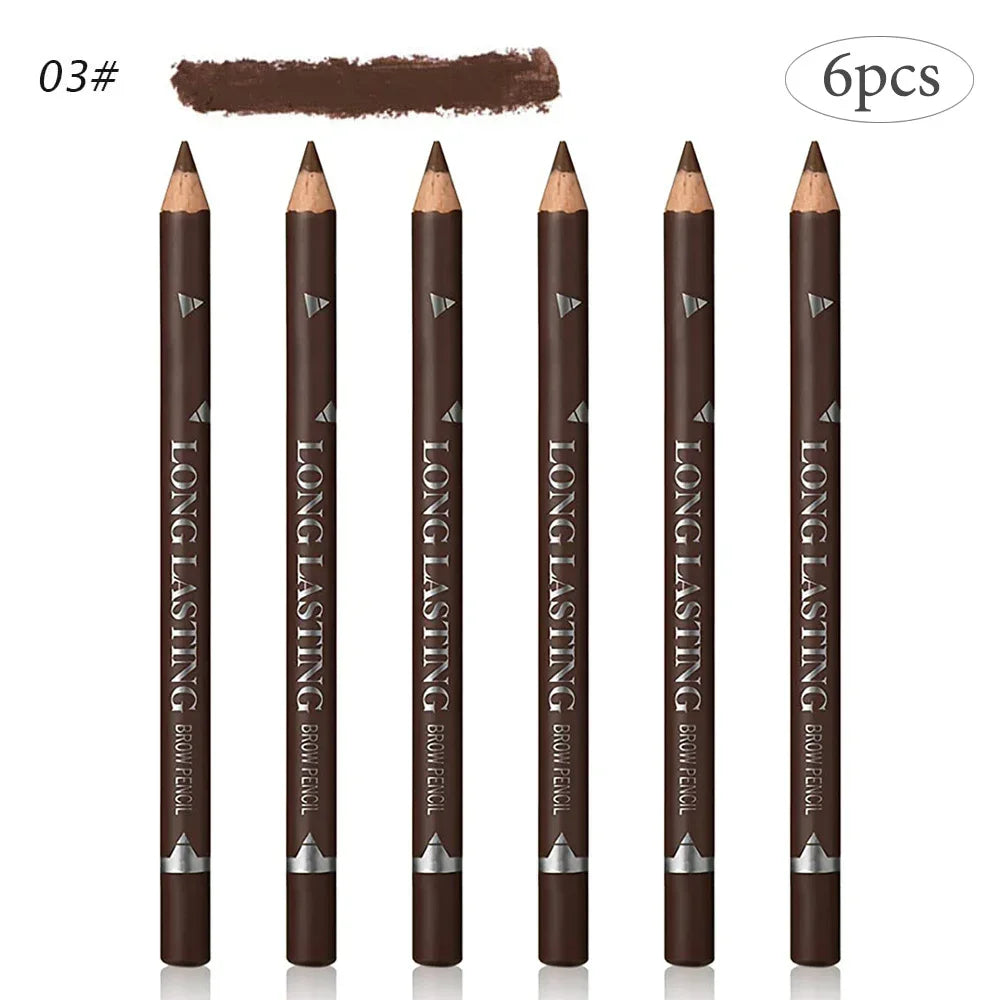 6/12Pcs Eye Brow Pencil Waterproof Professional Women Eye Makeup Pen Easy Color Natural Black Brown Cosmetic Beauty Eyebrow Tool Qme 6pc-03LIGHT BROWN