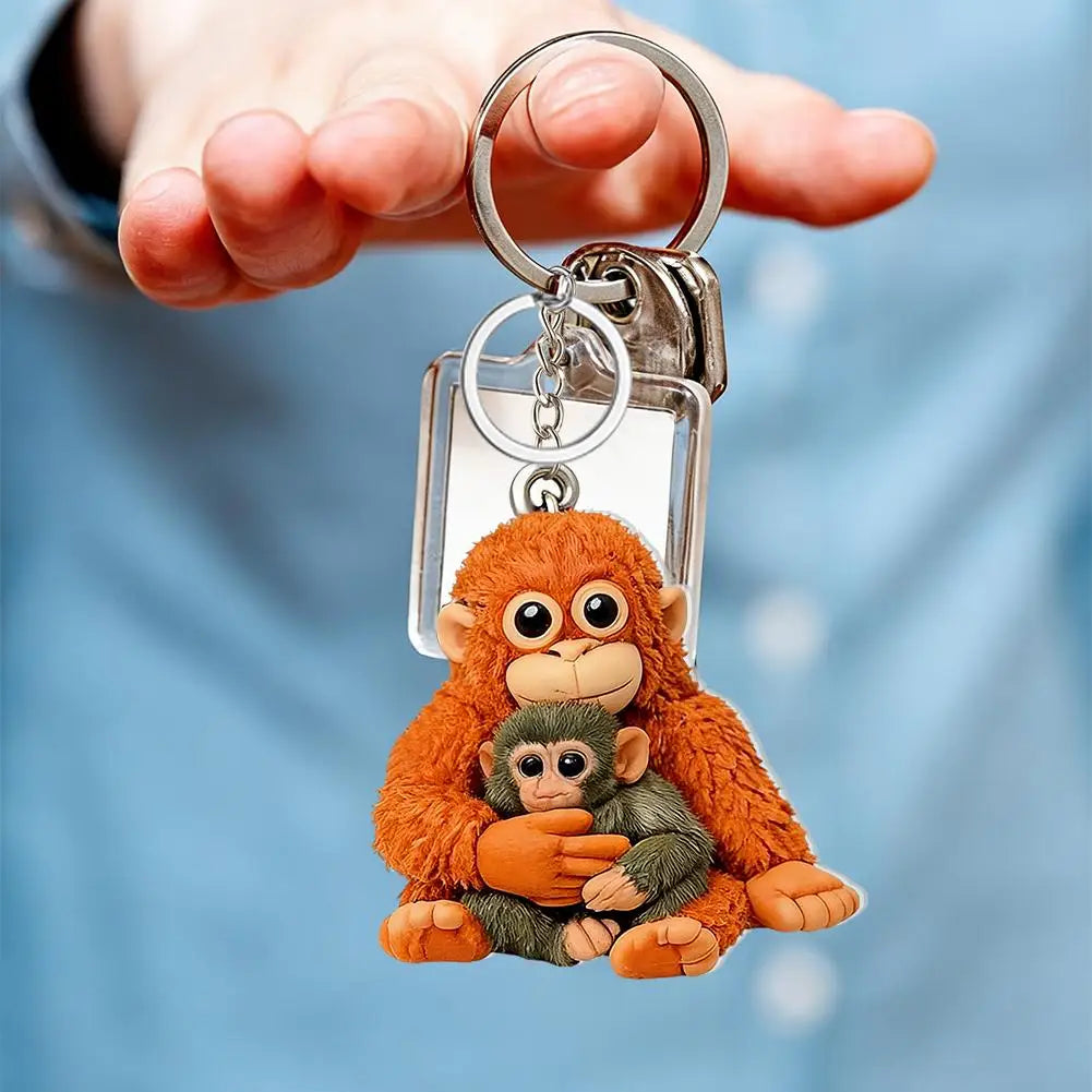 Protect Punch Monkey Keychain Decoration Cute Holding Plush Toy Qme