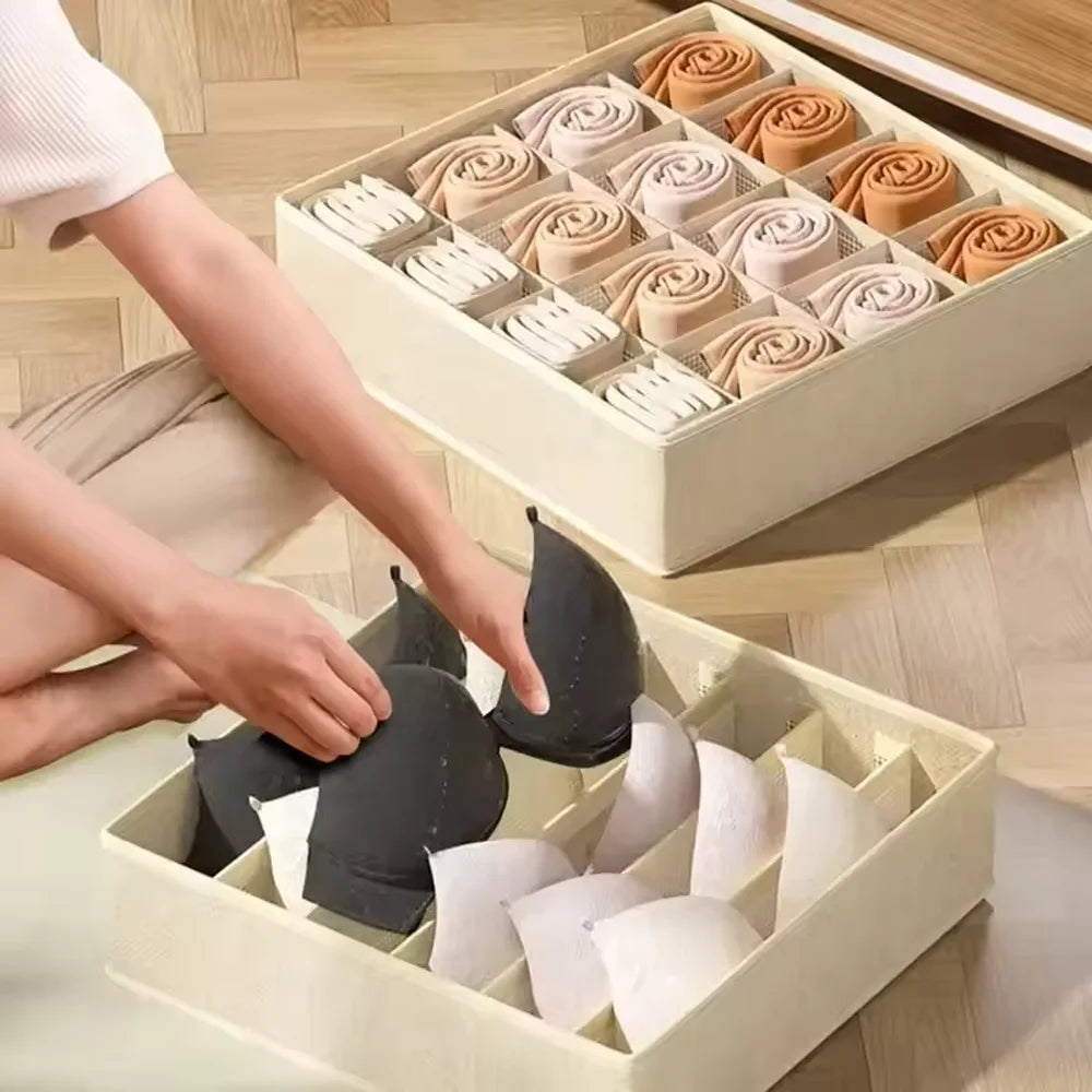 3-in-1 Drawer Organizer for Underwear & Socks Foldable Fabric Storage Box with Compartments for Bras & Panties Qme