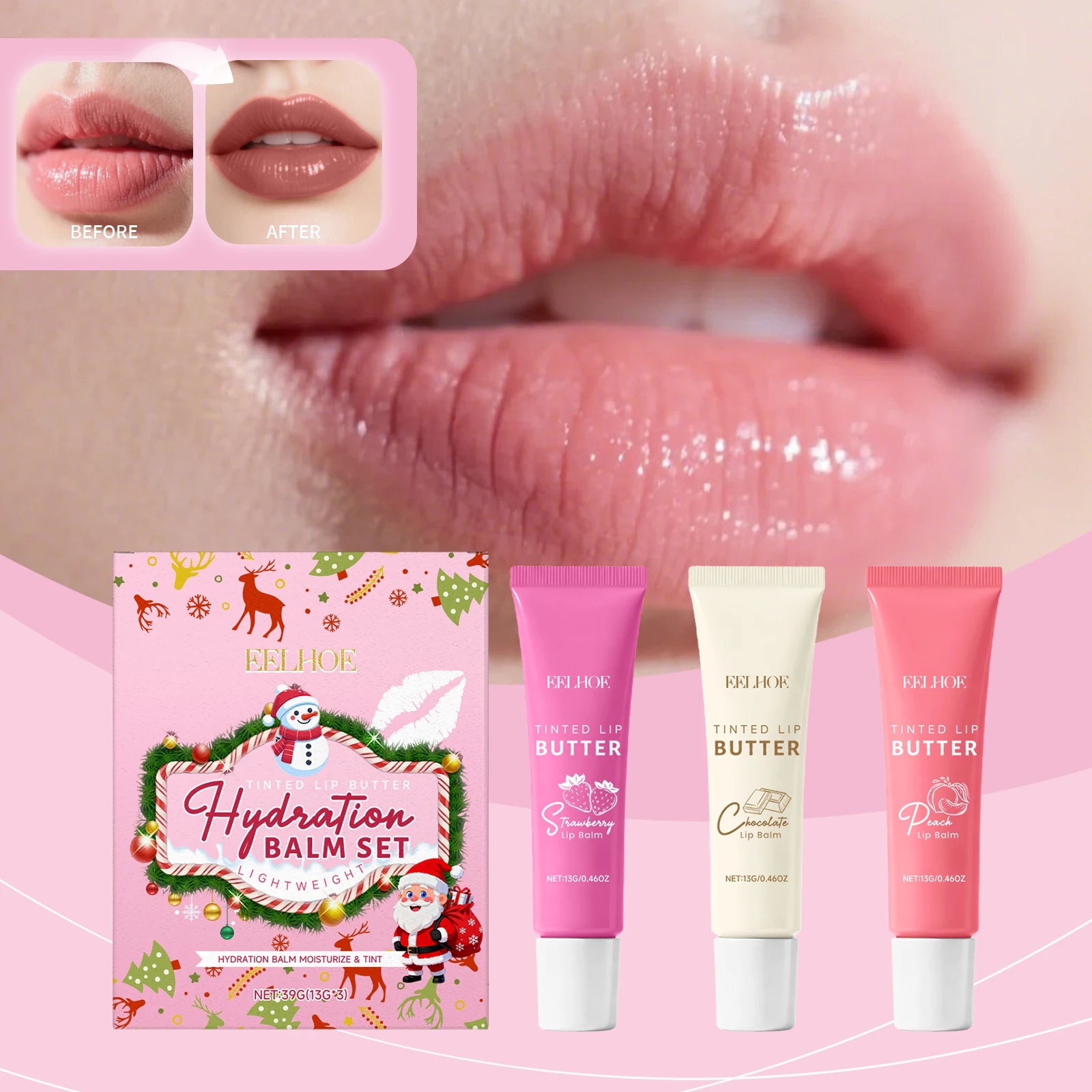 Tinted Lip Balm Set Moisturizing Nourishing Fade Lip Lines Prevent Chapping Hydrating Multi-Flavor Lip Care Christmas Gift Box Qme