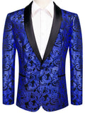 Mens Royal Blue Paisley Jacquard Shawl Lapel Blazer Luxury Single Breasted Tuxedo Jacket Formal Suit Coat for Wedding Prom Party Qme XX-1107 XXL
