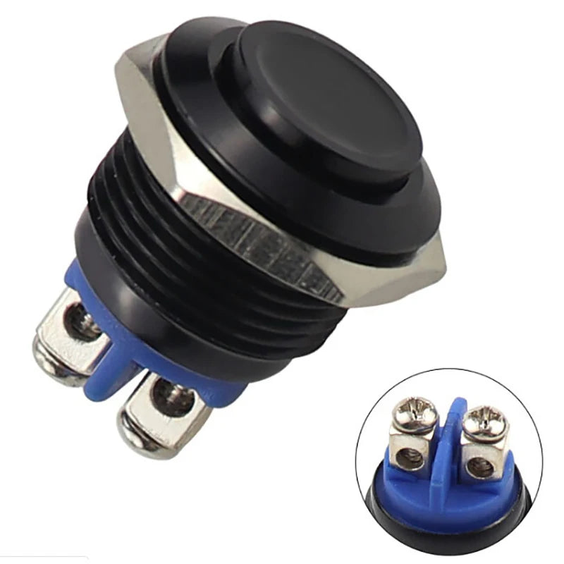 1Pc Momentary Push Button Switch 16mm Waterproof Mount Button Switch. Qme 1pc Black