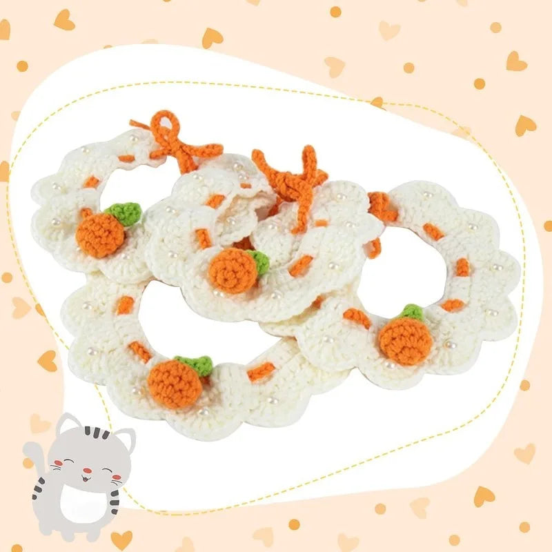 Cat Collar Cute handmade woven collar for cats, with bow and large orange style, suitable for cat and dog accessories Qme