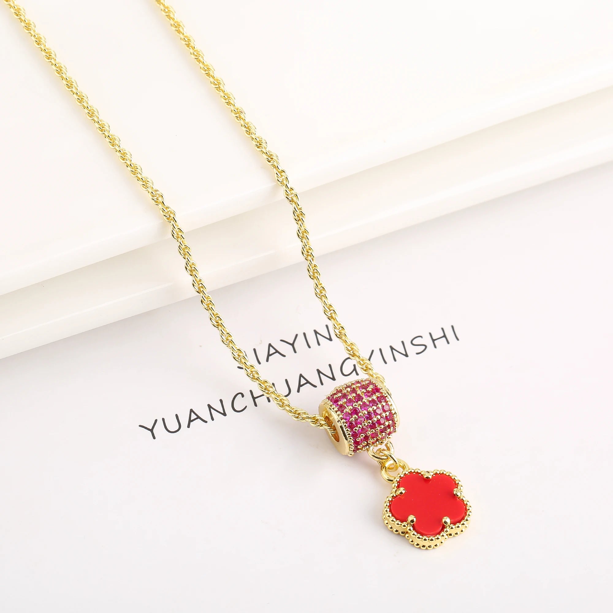High Quality Natural Stone Five Leaf Flower Jewelry Set Zirconia Necklace Earrings Temperament For Woman Fashion Jewelry Clover Qme Necklace 5