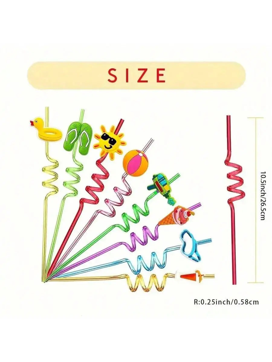 8 Colored Reusable Cartoon Straws Durable Plastic Milk Water Qme