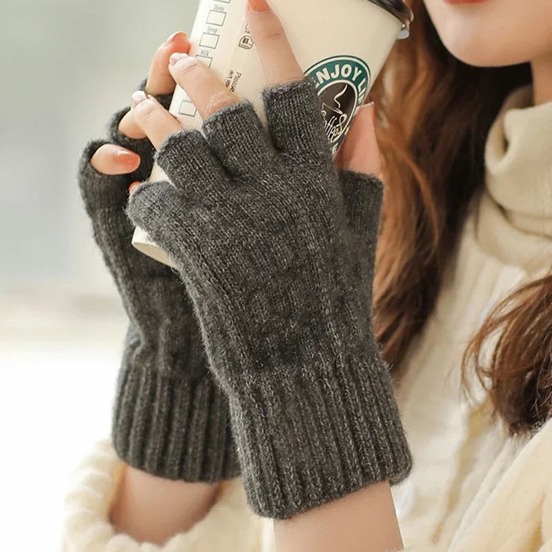 Winter Gloves Men Half Finger Writting Office Cycling Knitted Qme