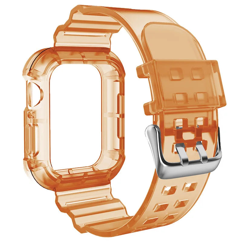 T 1 PCS Suitable for Apple Watch Transparent Jelly Colored Silicone Strap Integrated Waterproof Watch Protective Case for iWatch Qme Orange 49mm