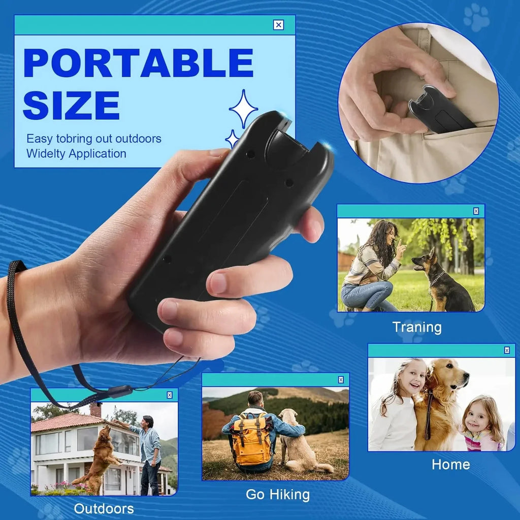 Ultrasonic Dog Repeller Portable Anti-barking Deterrent Handheld 3in1 Dog Training Device Repel Animals Pets Dog Trainer Qme