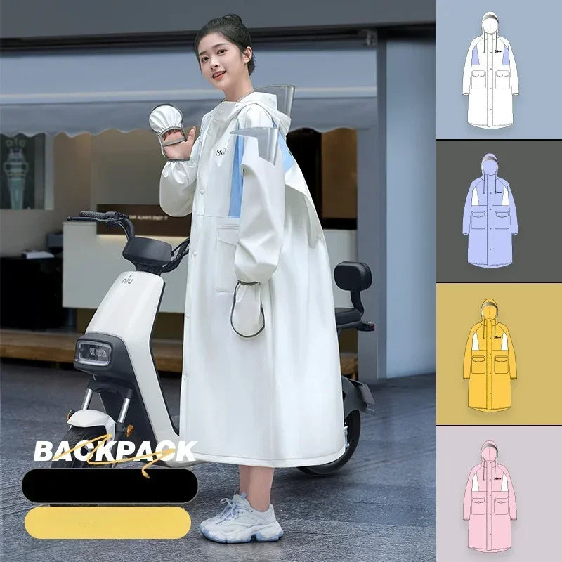 Single double long full body integrated cycling raincoat for electric motorcycle, battery car riding in rainstorm Qme