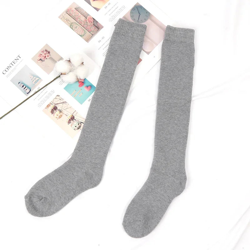 Winter Men's Knee Long Socks Harajuku Wool Keep Warm Longer Stocking Compression Terry Cycling Socks Cotton Thicken Sokken Gift Qme Light Grey EU38-45