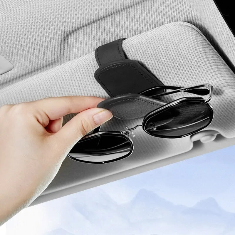 Black PU Leather Car Sunglasses Clip Sun Visor Card Creative Multifunctional Magnetic Suction Stable Convenient Storage Clips Qme