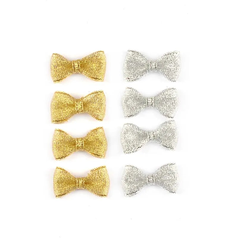 50Pcs 16x28mm Golden/Silver Christmas Bows For Xmas Party Flower Gifts Decor Handmade Accessories Bowknot Ribbons DIY Supplies Qme