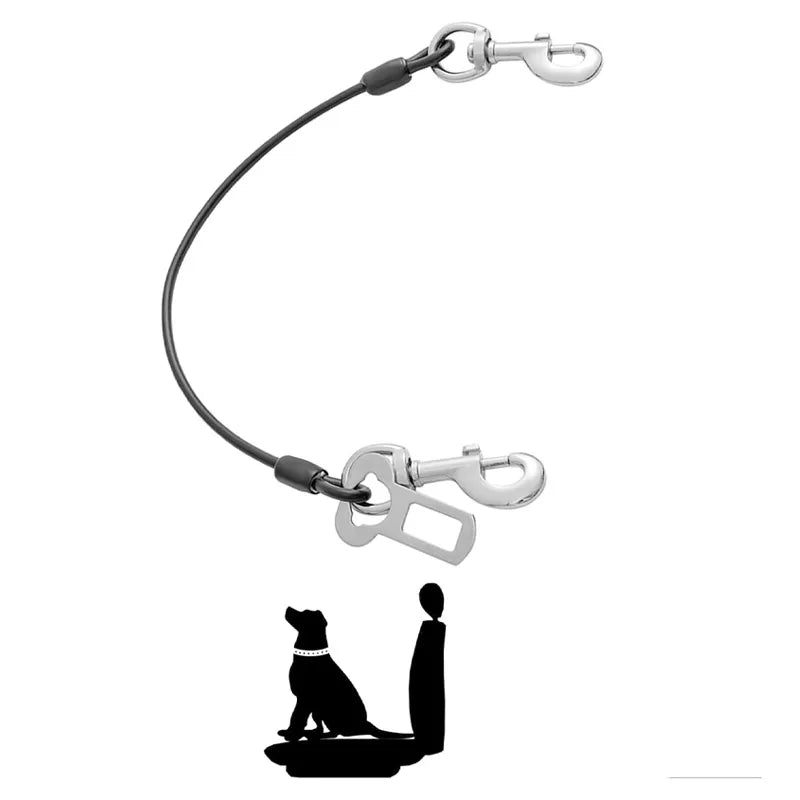 1 piece of dog car wire rope safety belt, metal non chew rope vehicle dog accessory, double clip and buckle lock Qme black