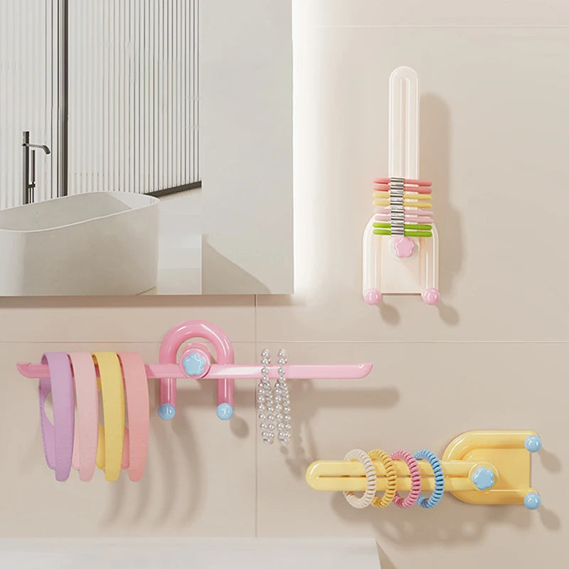 Scrunchies Storage Rack Kitchen Plastic Hairband Hook L-shape Space Qme