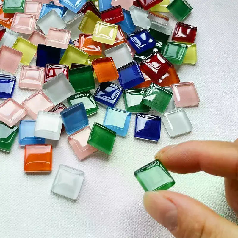 1.5CM Square Crystal Mosaic Tiles 200G Mixed 50 Colors Glossy Glass For DIY Craft Coaster Vase Home Art Decoration Qme