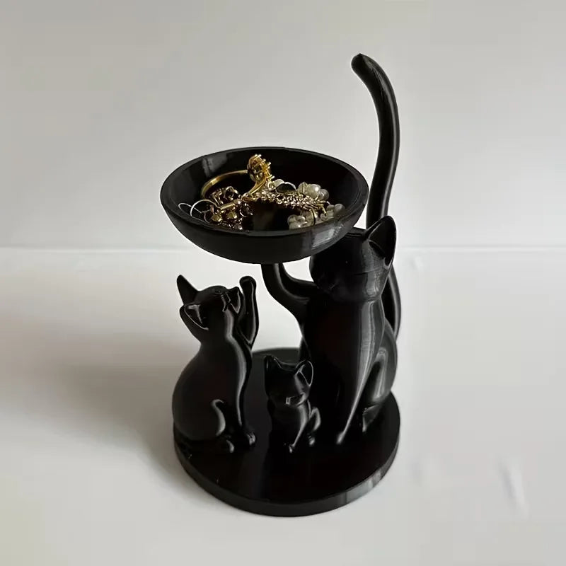 Whimsical 3D Printed Black Cat Family Storage Tray 3 Cats Jewelry Keys Qme black B