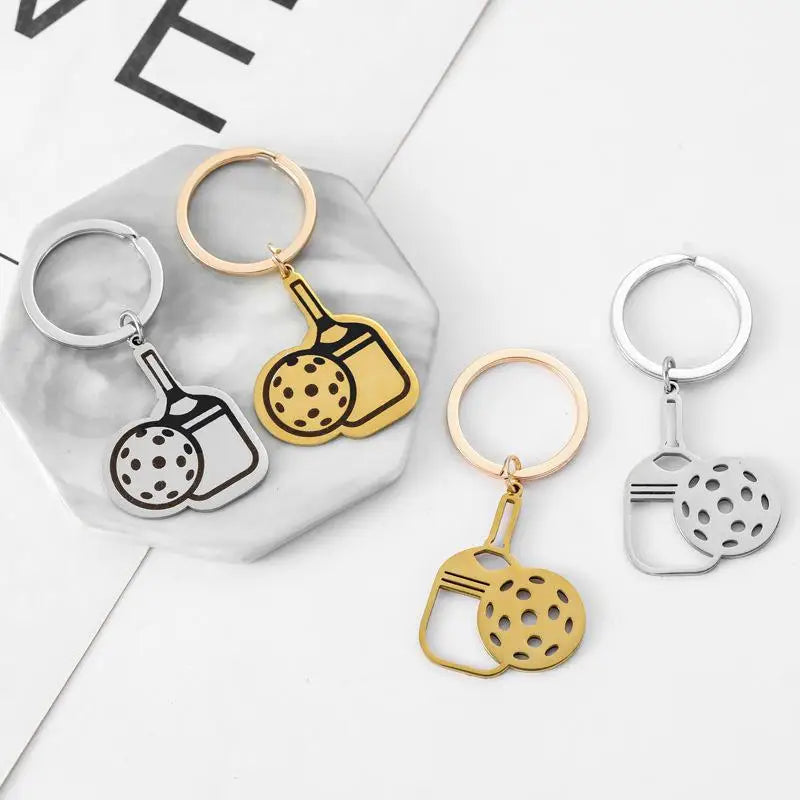 Pickleball Racket Keychain Pendant Team Sports Player Fans Stainless Steel Jewelry Women Men Gifts Qme
