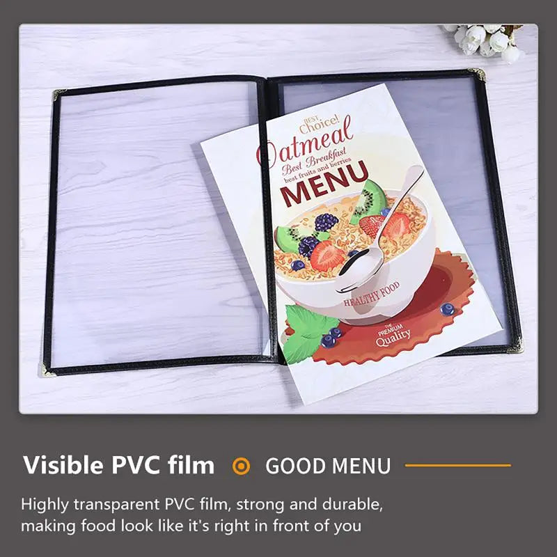 Foldable A4 Clear PVC Menu Cover Double Panels Reusable Scratch Qme