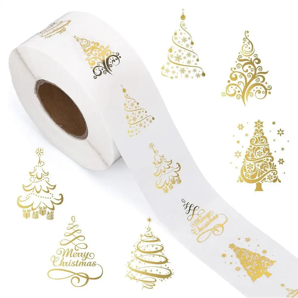 Christmas Card Stickers 500 Gold Foil Tree Labels 1-Inch Adhesive Qme White China Mainland