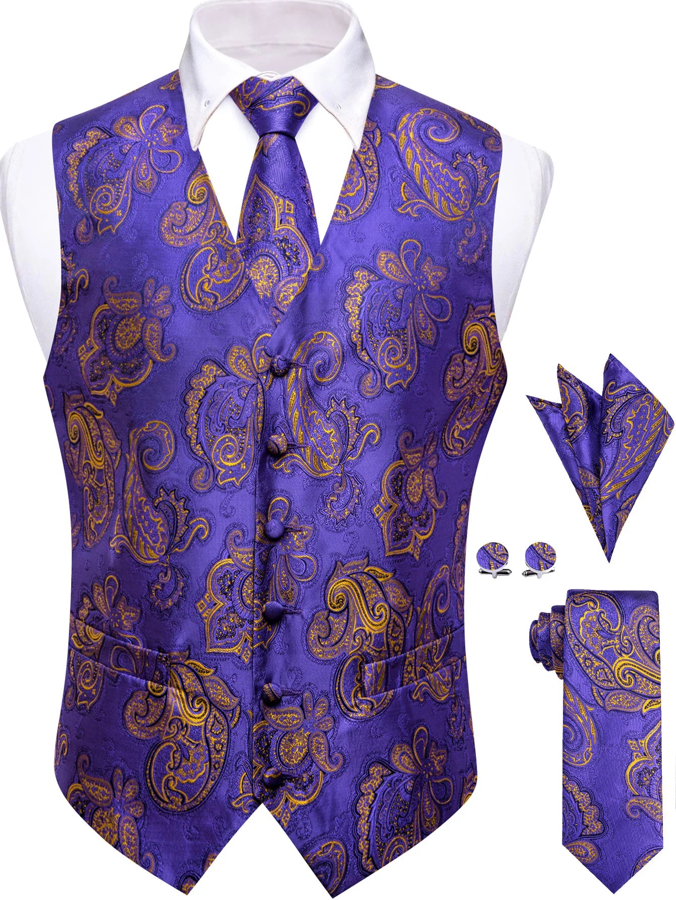 Men's Formal Suit Vest & Tie Set Paisley Floral Style, Premium Waistcoat and Necktie Combo for Weddings, Business Occasions Qme
