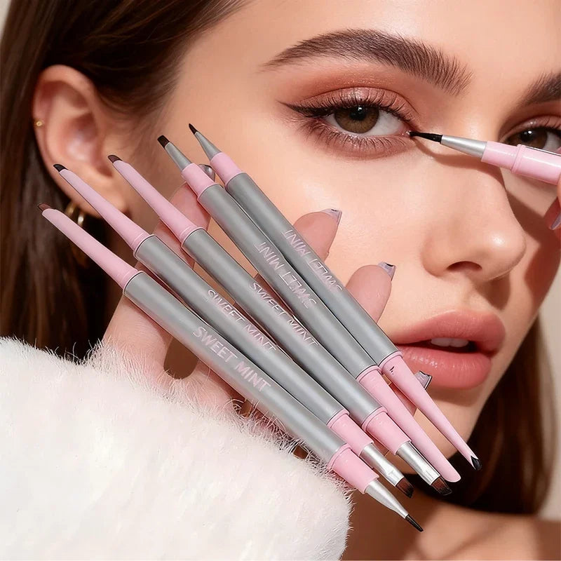 2-in-1 Eyeliner Pencil with Brush, Ultra Fine Tip Gel Eyeliner, Smudge-Proof Long Lasting, Black Brown Waterproof Natural Makeup Qme