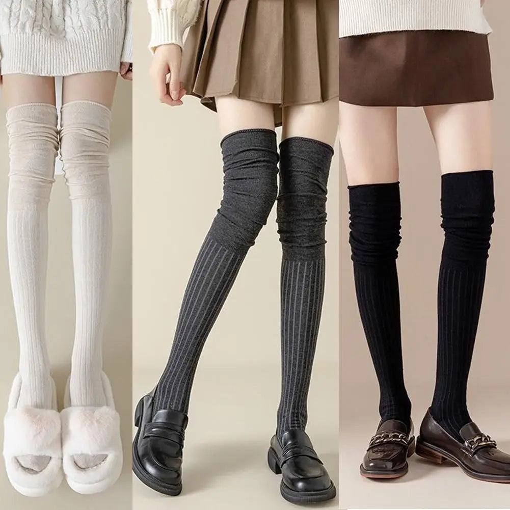 Winter Warm Long Socks Tube Thick High Tube Over Knee Knee-Length Hosiery Socks Terry Solid Color Women Thicken Calf Socking Qme