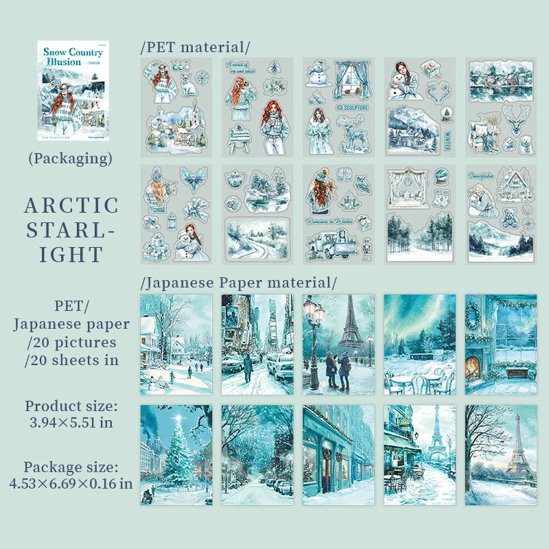 20 Sheets Winter Snowy Fairyland Theme Sticker Book for DIY Scrapbooking Collage Guitar Phone Case Notebook Decoration Qme 1