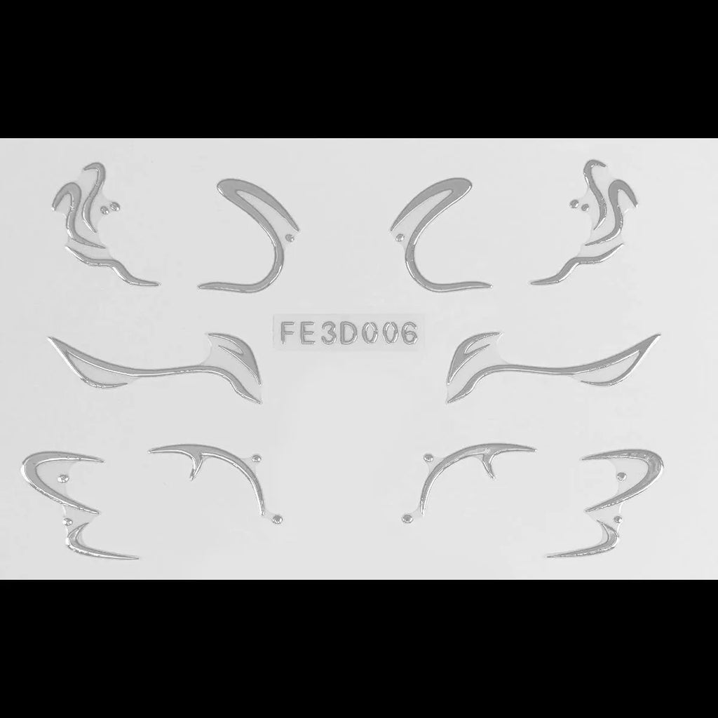 3D Metallic Punk Silver Eye Shadow Stickers Metal Eyeliner Decals Self-adhesive Futuristic Festival Party Eye Makeup Stickers Qme FE3D006