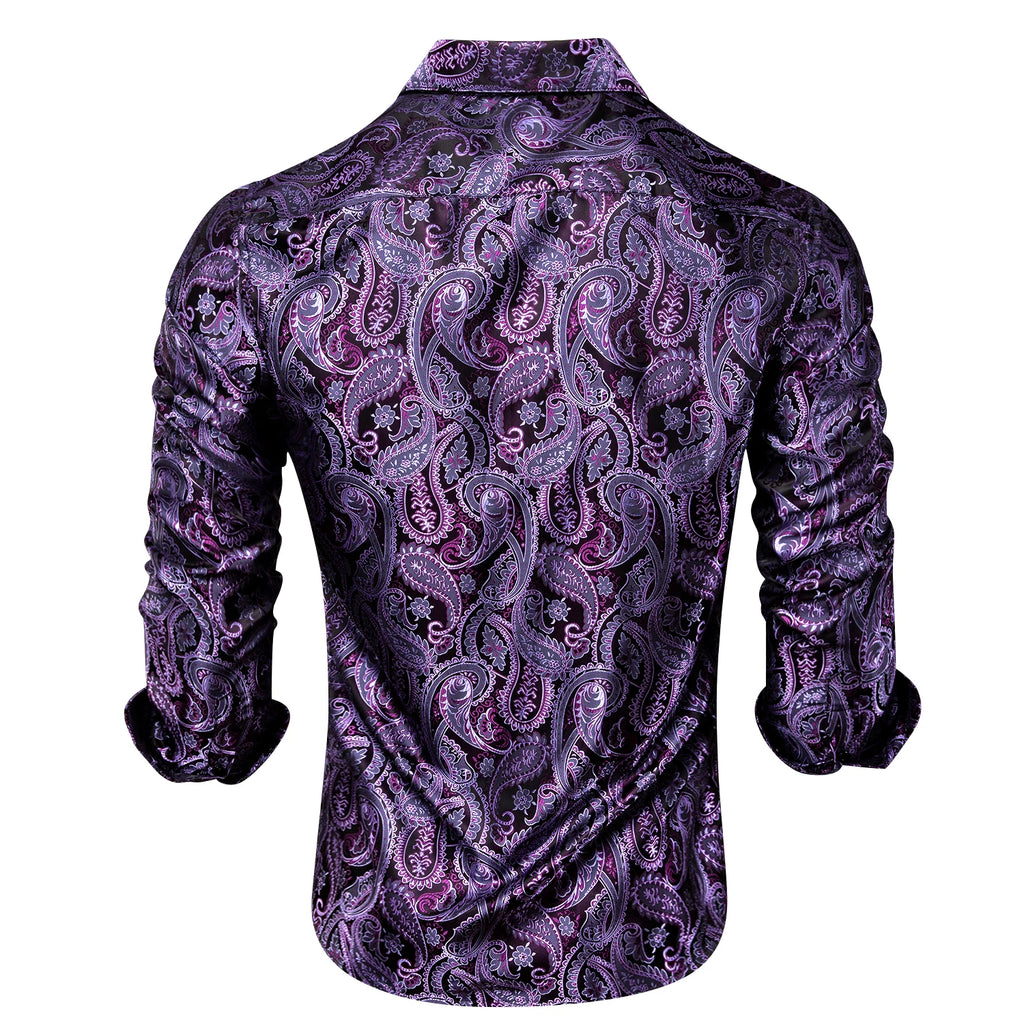 Men's Fashion Luxury Shirt Mixed Purple Paisley Jacquard Pattern Qme