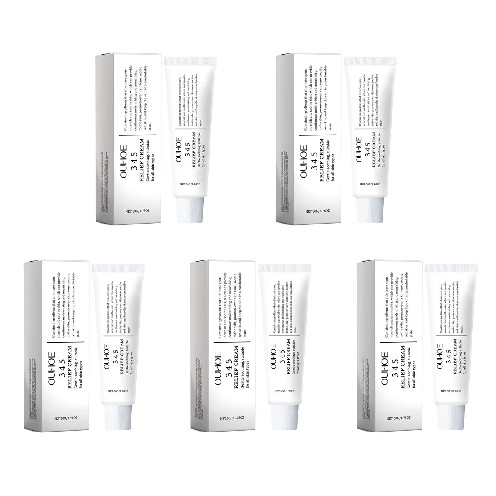 345 Relief Cream Hydrating Nourish The Skin Soothing Care Face Lifting Tightening Brighten Skin Tone Beauty Moisturizing Cream Qme 5 x 50g Boxed