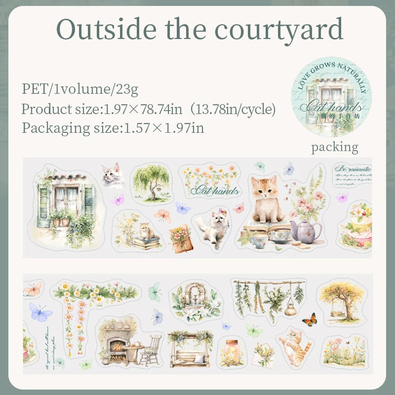 PET Material Tape Maker Cat Hand Workshop Series Cute Cat Coffee Bread Floral Pattern DIY Decorative for Phone Case Computer Cup Qme 3