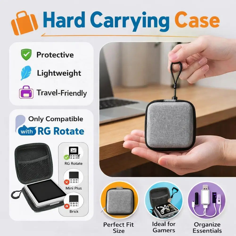 Carrying Case Compatible with Anbernic RG Rotate Handheld Console, Portable Protective Bag with Mesh Pocket Qme