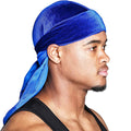 Men's Fashion Turbans Velvet Long Tail Braided Pirate Hat Outdoor Activity Personalized Bandana Turban Satin Elastic Headband Qme Blue One Size