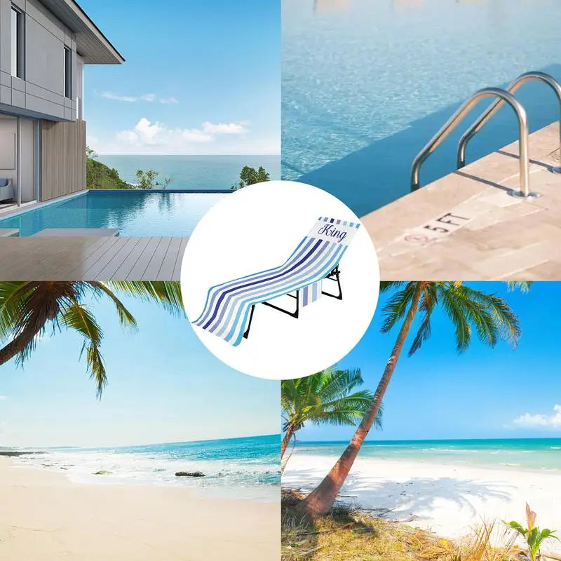 1Pc Striped Beach Chair Cover with Side Storage Pockets Pool Lounge Chaise Towel Sun Lounger Covers suitable for Beach Chair Qme