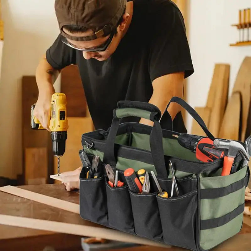 Tool Bags For Men 16-Pocket Oxford Large Tool Bag Portable Tool Tote Tool Case Heavy Duty Tool Bag Tool Box Organizer For Women Qme