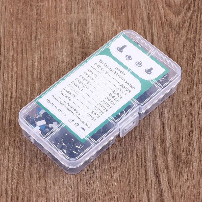 10 Values 180Pcs Tactile Push Button Switch Momentary Tactile Tact Mini Switch Kit 6*6 4.3-13MM 7*7mm Momentary Switch. Qme