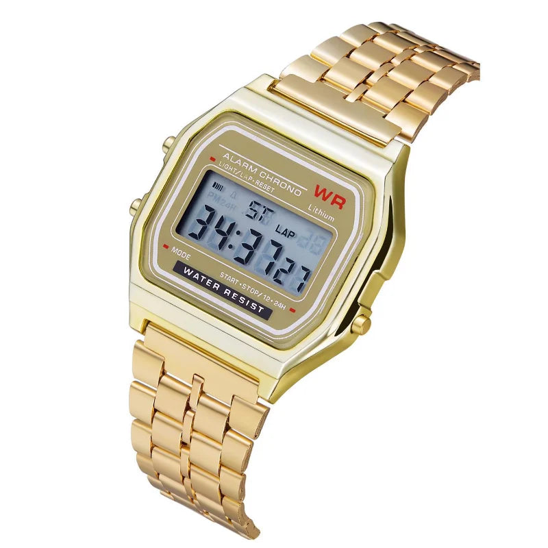 F91W Non-Waterproof Steel Band Watch For Women, Men, Business Clock, Multi-Functional LED Digital Sports Watch, Electronic Clock Qme