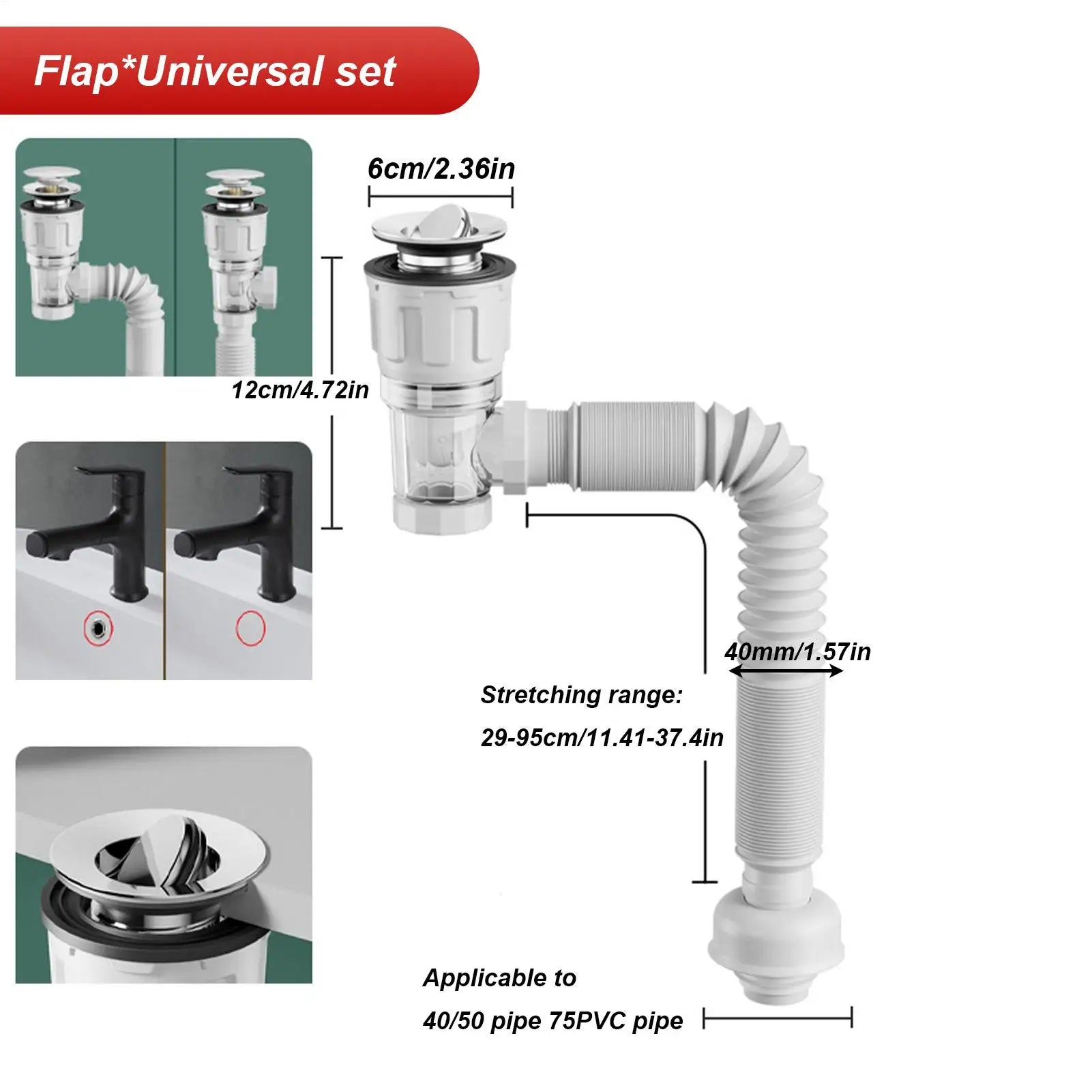 Telescoping Drain Pipe Drain Hose Anti-Odor Bathroom Sink Drain Outlet Seamless Connection Adjustable Wash Basin Sink Drain Hose Qme