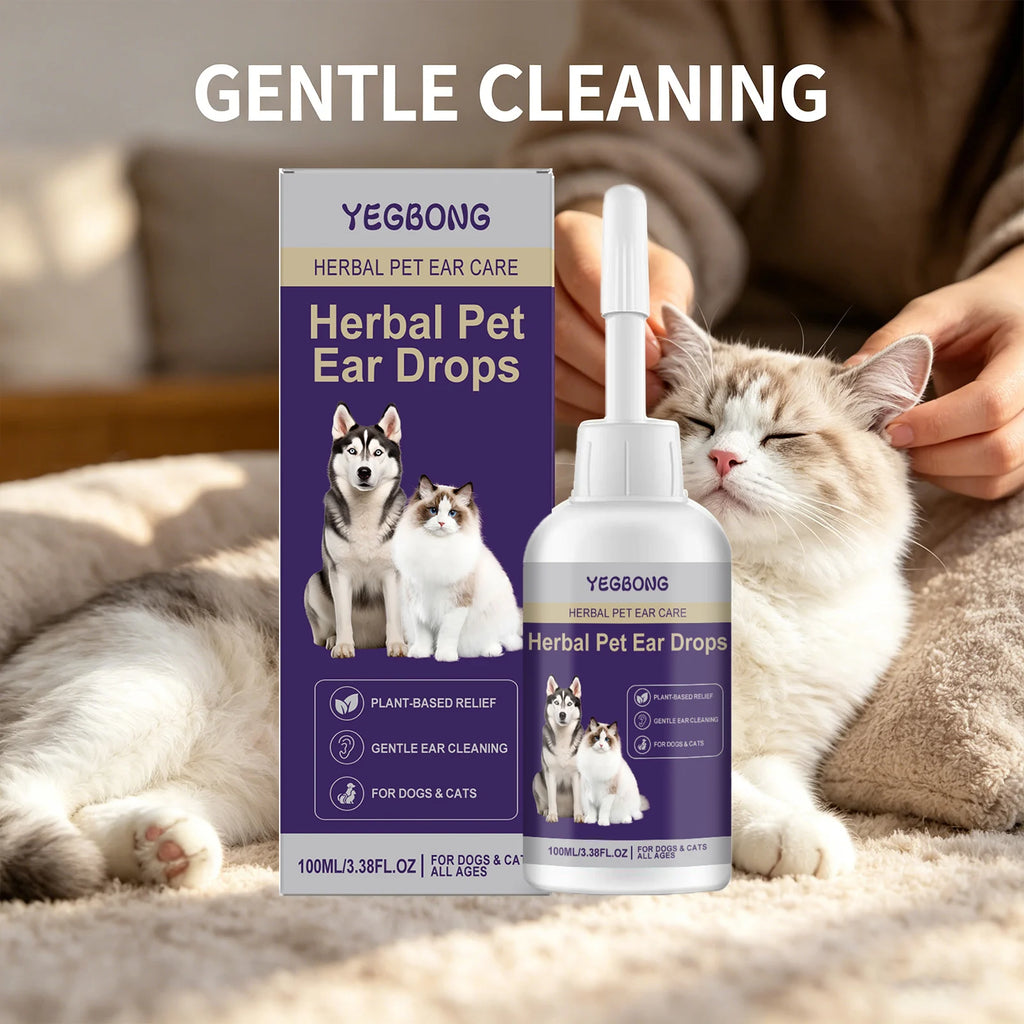 Pet Ear Drops Removing Earwax Eliminate Ear Odor Freshing Relieve Dryness & Discomfort Cat Cleaning Drops Suitable for All Ages Qme