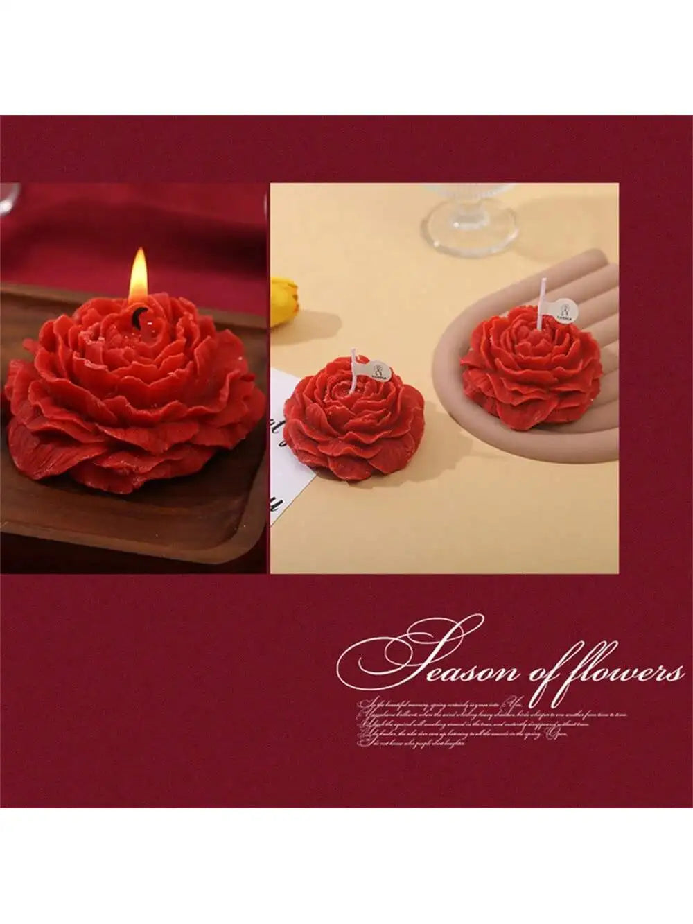 1 2 Red Candles High-end Atmosphere Aromatherapy Peony Flower Qme