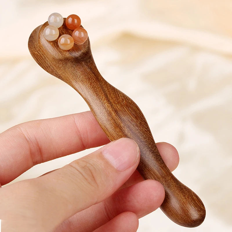 Gua Sha Facial Massage Tool Sandalwood Eye Face Massager Five-bead Qme
