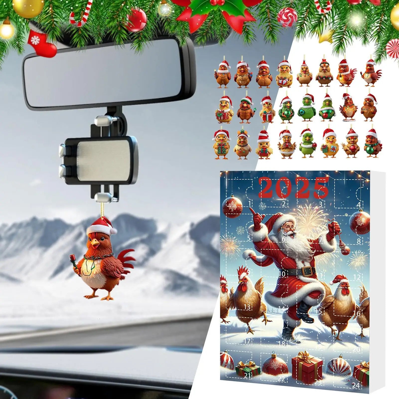 Advent Ornaments 24-Day Chicken Countdown Calendar 2025 2D Acrylic Qme