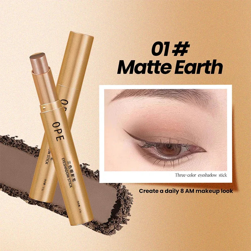 3-in-1 Eyeshadow Stick Lazy Tricolor Gradient Shimmer Eye Shadow Qme E3-01-01