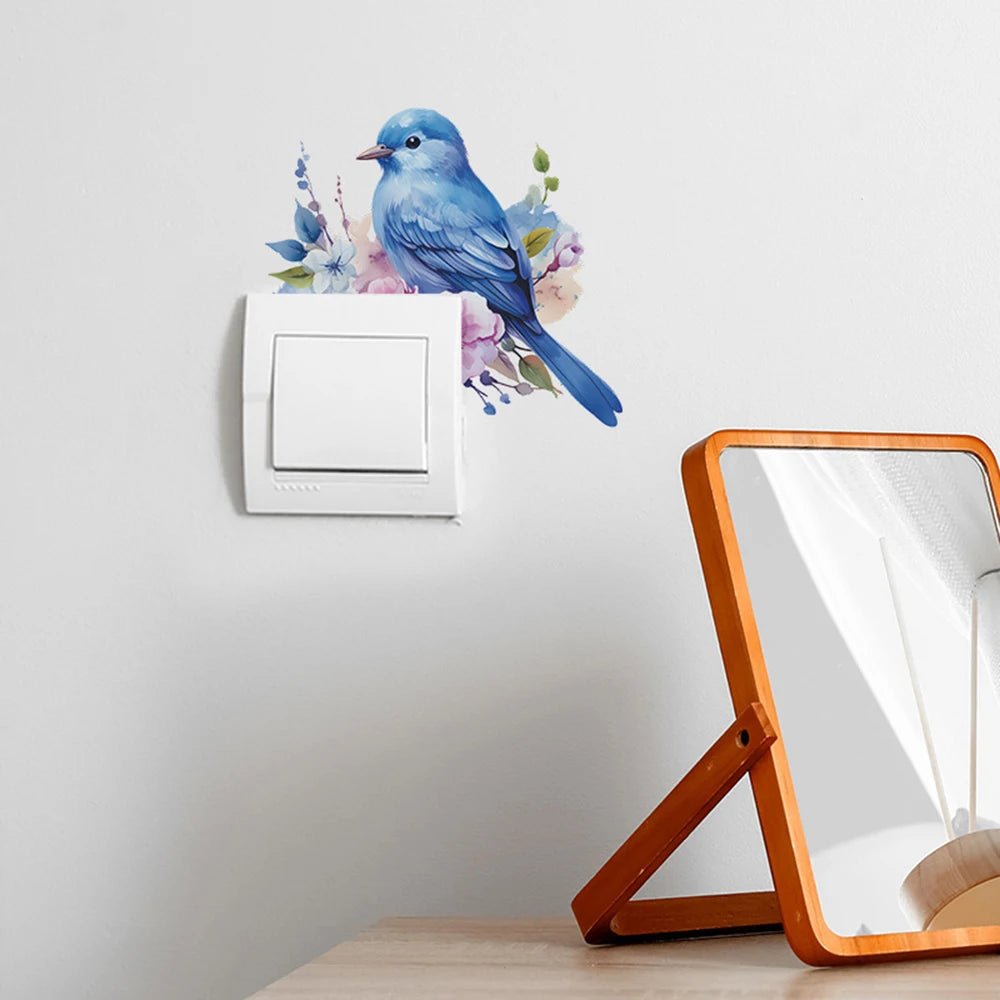 1PC Cartoon Bird Green Plant Flower Switch Paste Home Background Beautification Decorative Wall Stickers Qme 5pcs