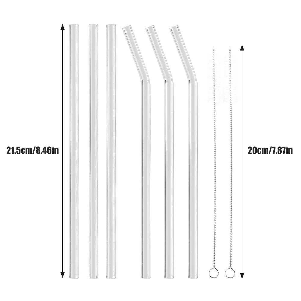 Reusable Straw Drinking Straw Reusable Eco friendly Glass Drinking Straw with Cleaning Brush Transparent Convenient Tableware Qme