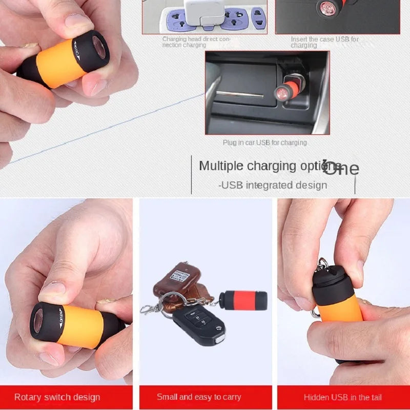 LED Micro Pocket Flashlight Portable USB Rechargeable Keychain Qme