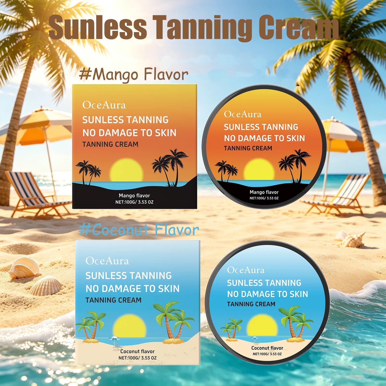 OceAura Sunless Tanning Cream Natural Color No Damage to Skin Shade Customizable Smoothing Hydrating Self Tanning Body Cream Qme
